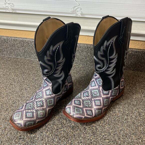 Roper Little Kids Girls Sz 3 Multicolor Faux Leather Cowboy Western Pull On Boot - Picture 1 of 10